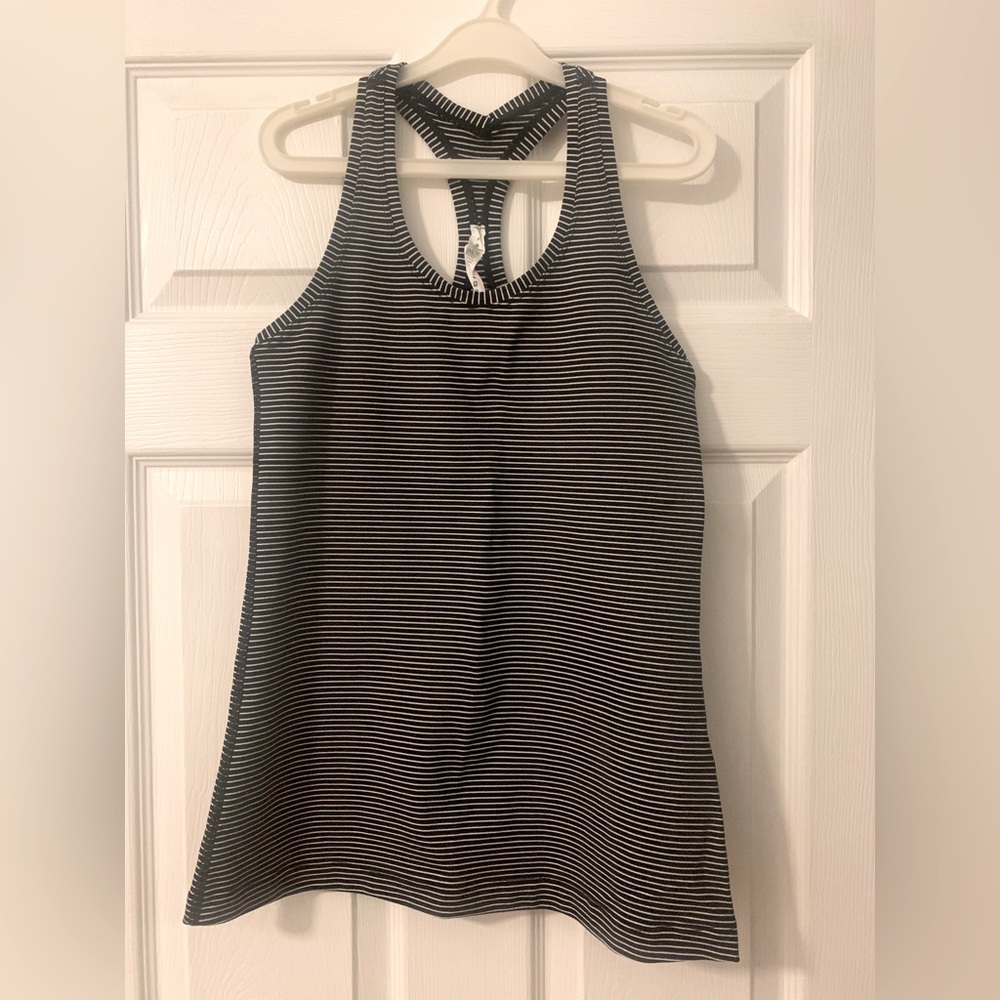 Lululemon Athletica Women’s Black and White Striped Tank Top (hip length)